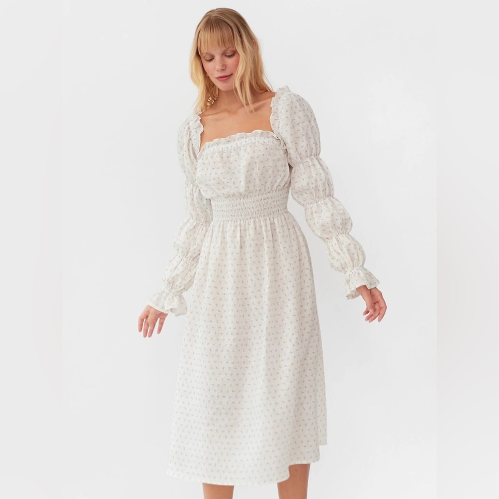 Sleeper Michelin Smocked Dress Cream Floral Puff Sleeve